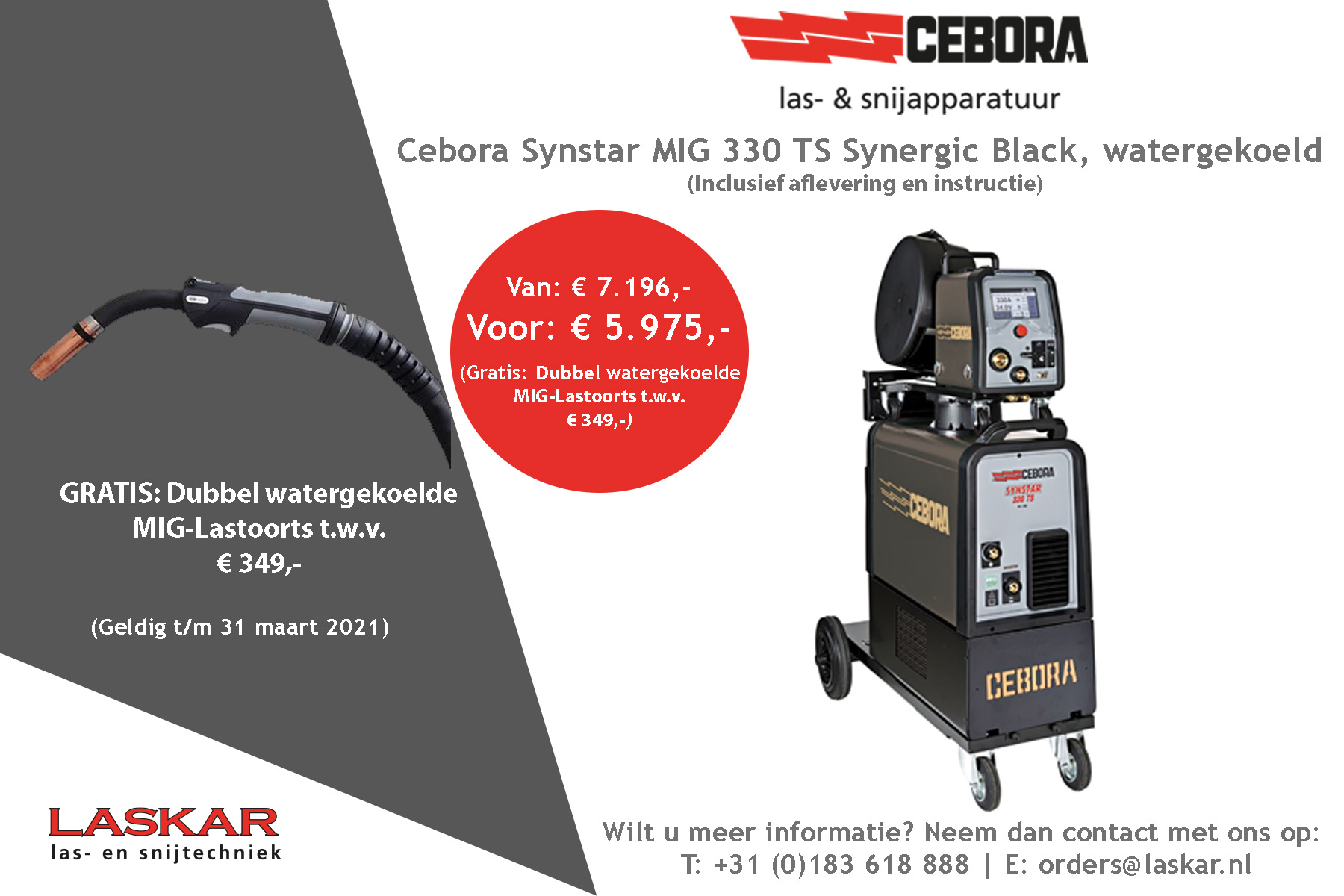 Cebora Synstar MIG 330/TS Synergic Black, watergekoeld!